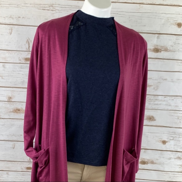 LuLaRoe Sarah Maroon Duster Cardigan Long Sleeve - Picture 4 of 6